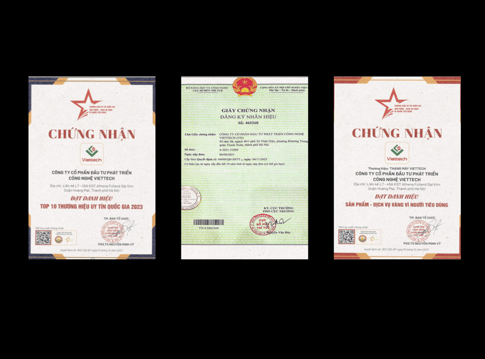 Giấy chúng nhận của Vitettech