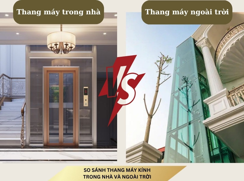 So sánh thang máy kính trong nhà và ngoài trời