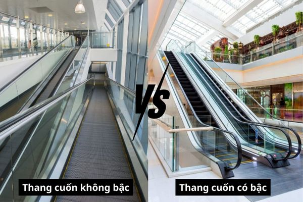 So sánh thang cuốn không bậc và thang cuốn có bậc