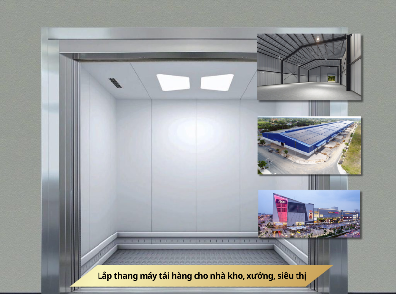 Lắp thang máy tải hàng cho nhà kho, xưởng, siêu thị
